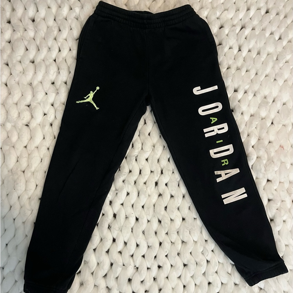 Jordan Kids Black and Green Logo Joggers